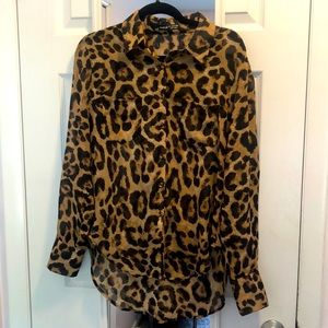 Sheer animal print button up top